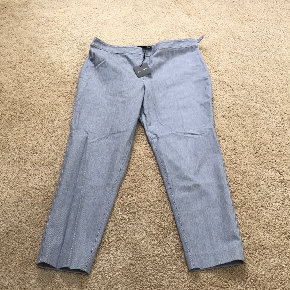 NWT! St John Size 14 striped Bianco/Caviar Emma fit ankle pants